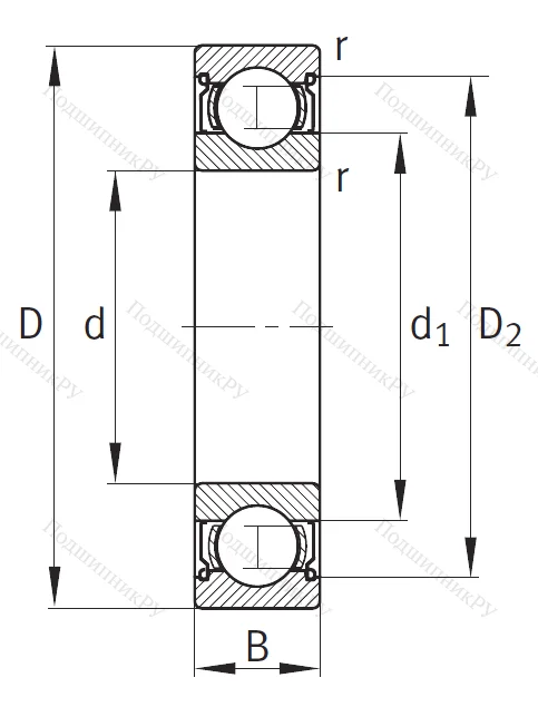 Однорядный шариковый подшипник 6206 2Z C 3