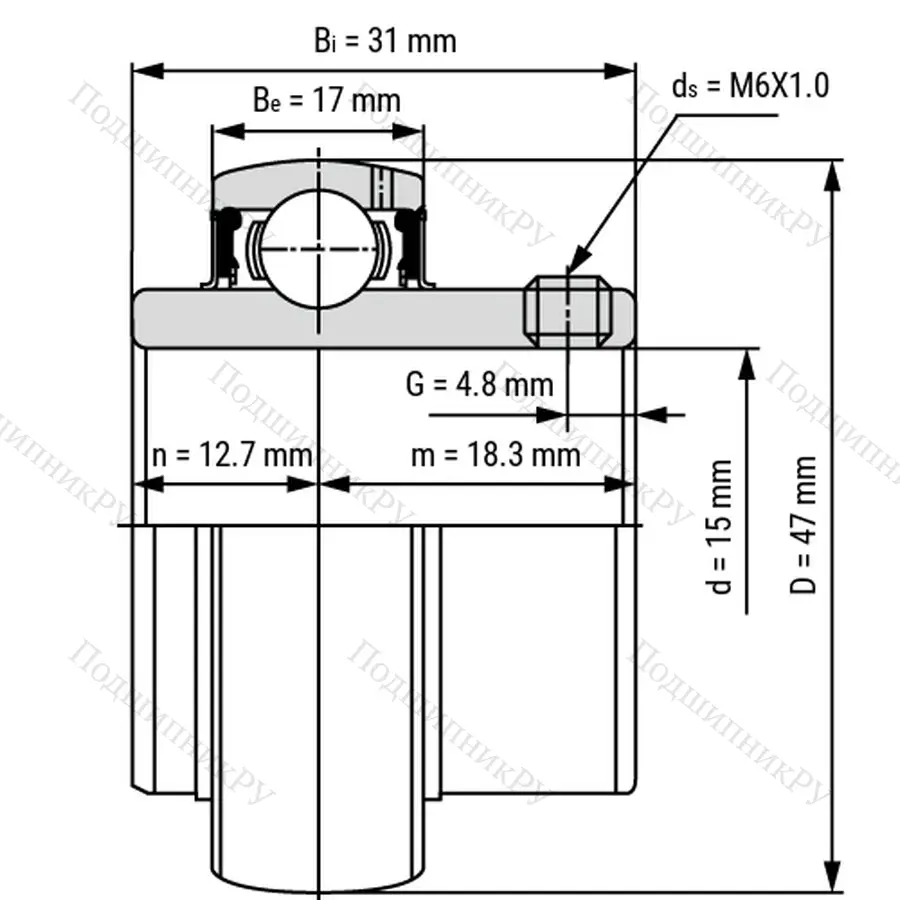 Радиальный шариковый подшипник UC 202 - Вал 15мм