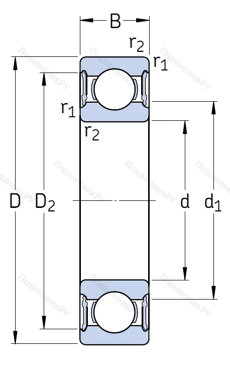 Однорядный шариковый подшипник 62308 2RS 1