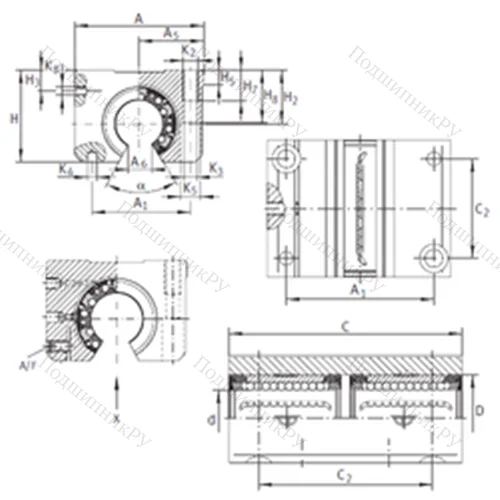 Подшипник шариковый линейный KTNOS 30 C-PP-AS от производителя  INA