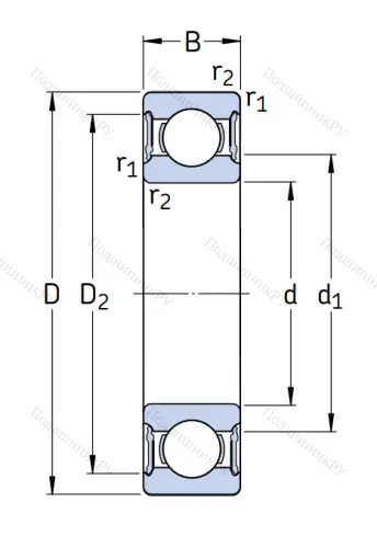 Однорядный шариковый подшипник 6306 2RS 1/C 3 от производителя  SKF