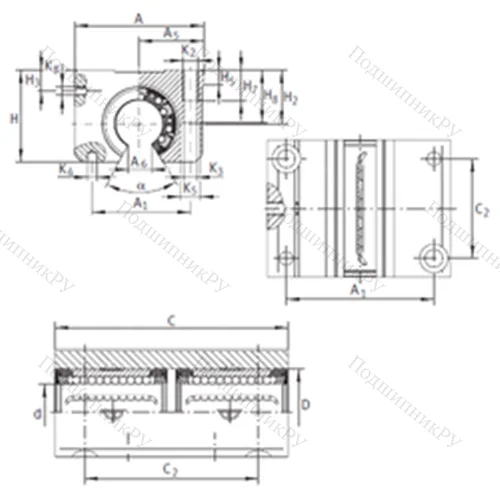 Подшипник шариковый линейный KTNO 12 C-PP-AS от производителя  INA