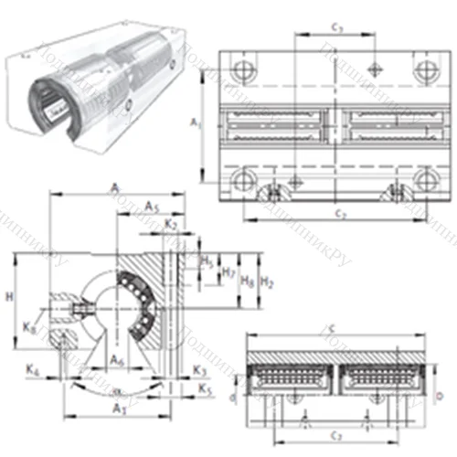 Подшипник шариковый линейный KTSO 16-PP-AS от производителя  INA