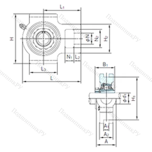 Подшипниковый узел шариковый радиальный UKT 208+H 2308